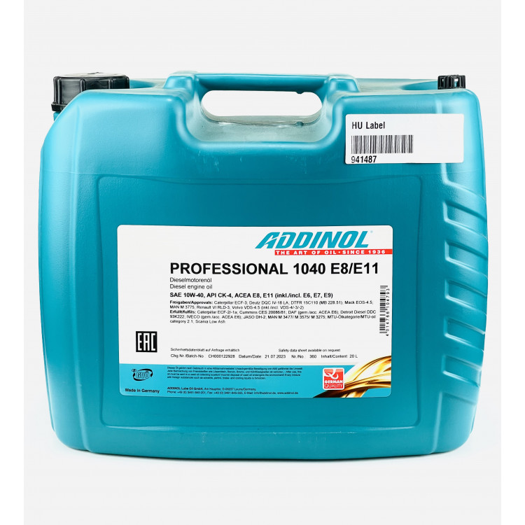 Олива моторна Addinol PROFESSIONAL 1040 E8/E11 10W-40 20л.