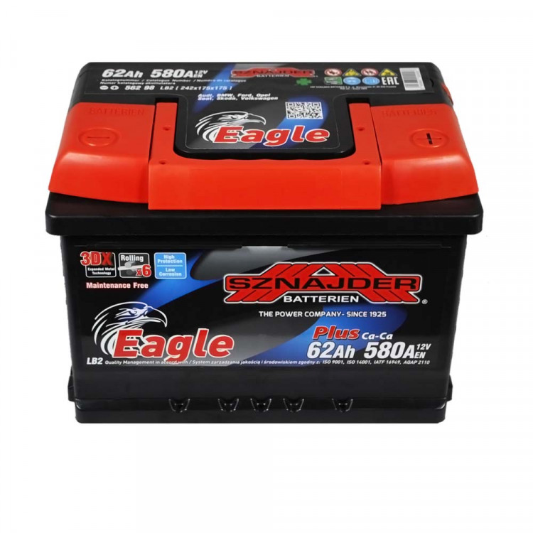 Акумулятор SNAJDER Plus 62Ah/12V (580A) +-