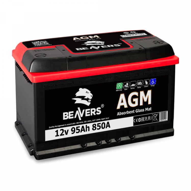 Акумулятор BEAVERS AGM 95Ah/12V/850A (правий +)