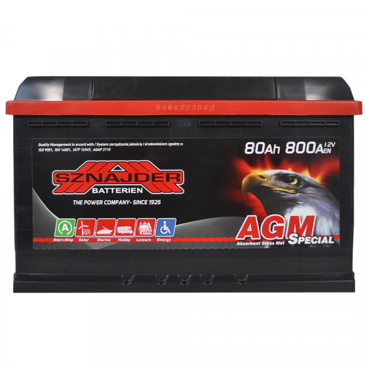 Акумулятор SNAJDER AGM 80Ah/12V/800A (правий +)