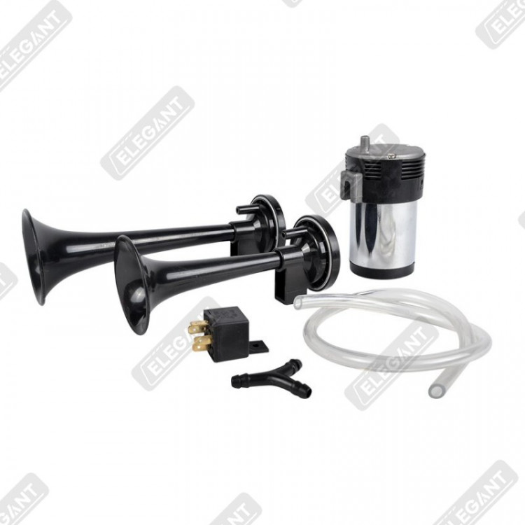 ELEGANT Cигнал повітряний 2-дудки 12V чорний EL 100742
