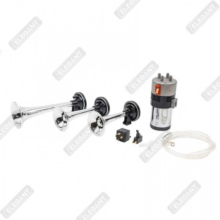 ELEGANT Cигнал повітряний 3-дудки 12V хромEL 100747