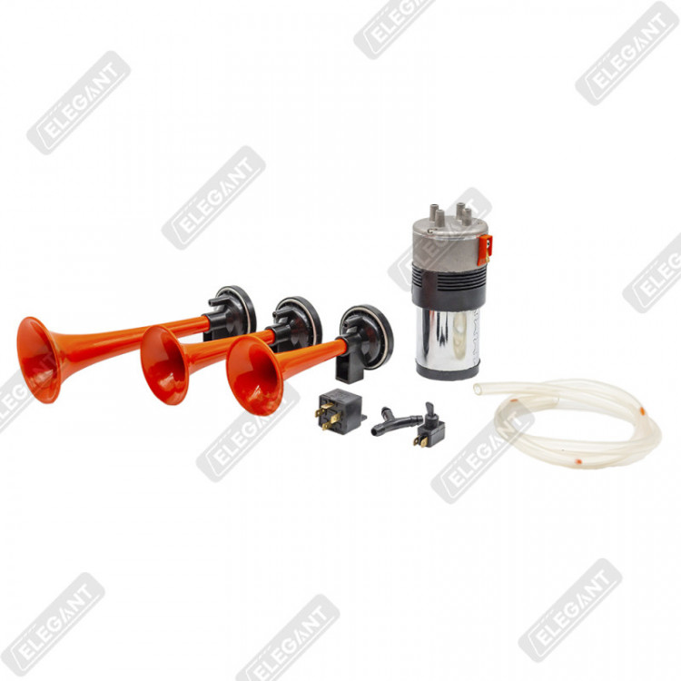 ELEGANT Cигнал повітряний 3-дудки 12V червоний EL 100748