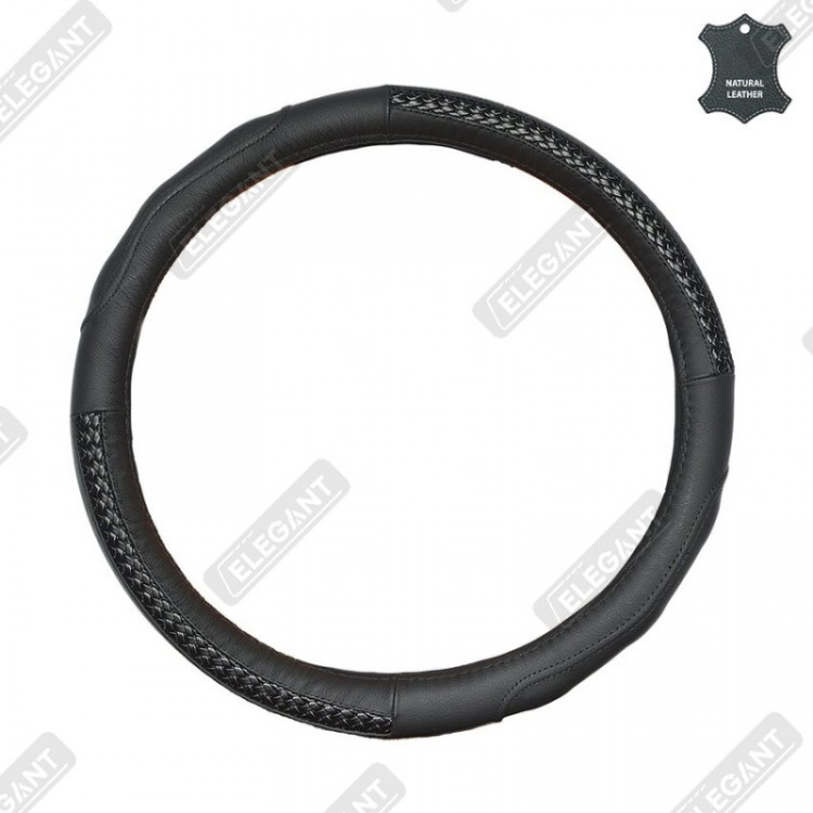 ELEGANT Чохол руля чорн. шкіра (масажер + косичка) S EL 105605