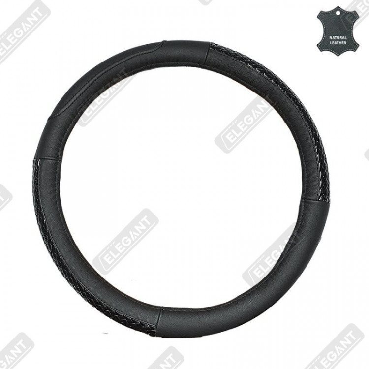 ELEGANT Чохол руля чорн. шкіра (косічка + чорна нитка) M EL 105621