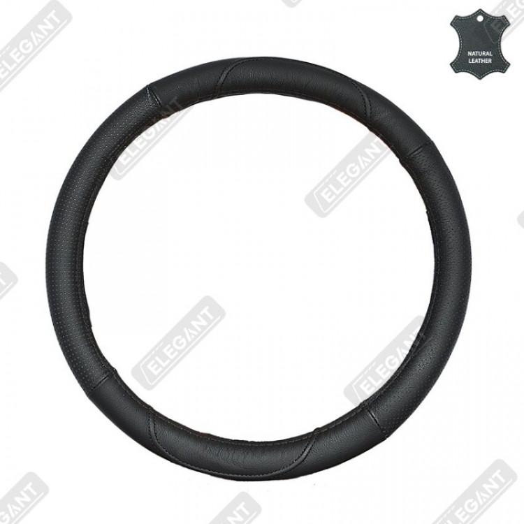 ELEGANT Чохол руля чорн. шкіра (перфорація + чорна нитка) S EL 105625
