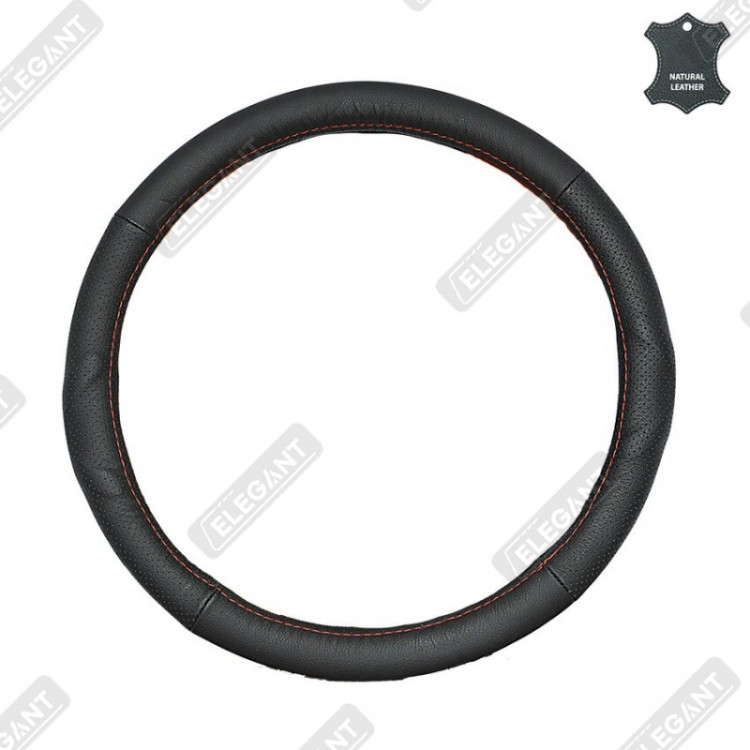 ELEGANT Чохол руля чорн. шкіра (масажер перфорований + червона нитка ) M EL 105646