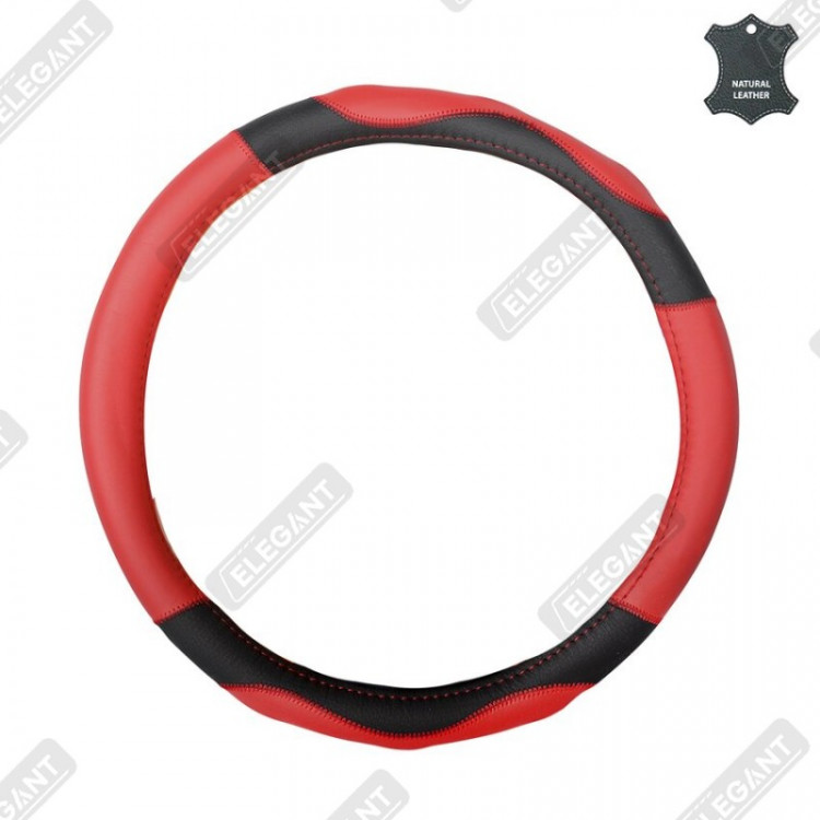 ELEGANT Чохол руля чорн. шкіра/червоний M EL 105666