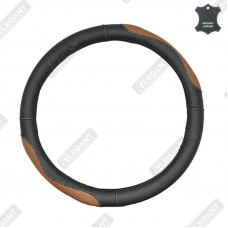 ELEGANT Чохол руля чорно-коричнева перфорація масажер шкіра M EL 105711