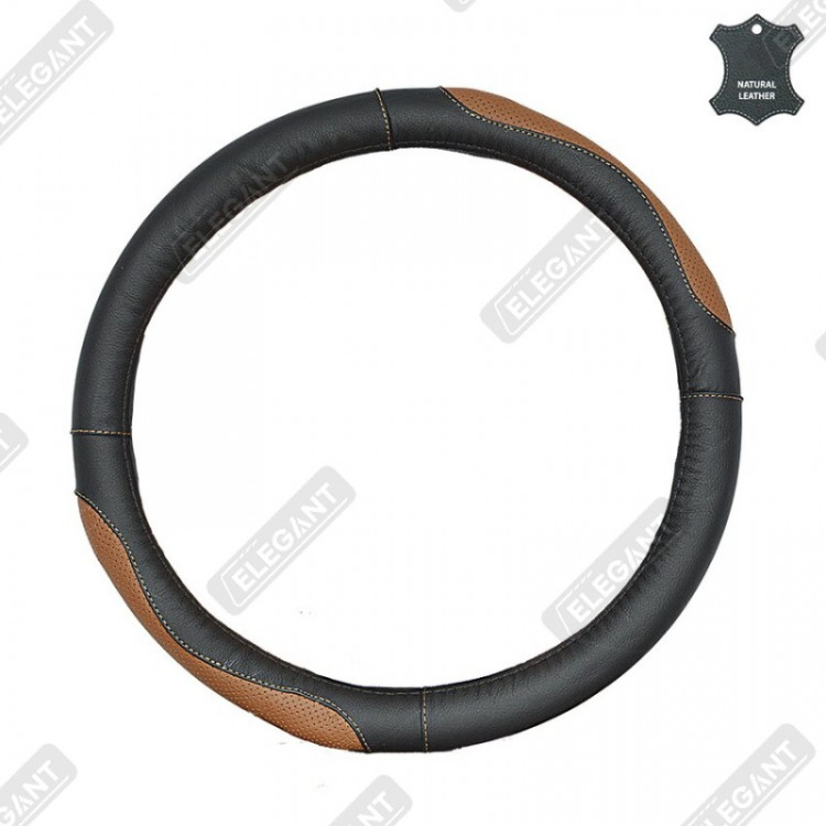 ELEGANT Чохол руля чорно-коричнева масажер шкіра L EL 105712