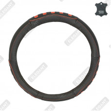 ELEGANT Чохол руля чорн. шкіра +червона нитка S EL 105730