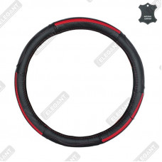 ELEGANT Чохол руля чорн. шкіра +червона S EL 105765