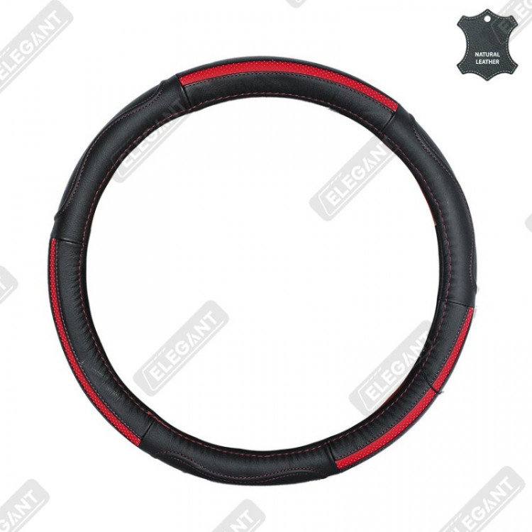 ELEGANT Чохол руля чорн. шкіра +червона S EL 105765