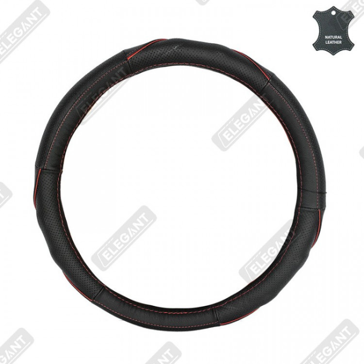 ELEGANT Чохол руля черв-чорн.шкіра S EL 105775