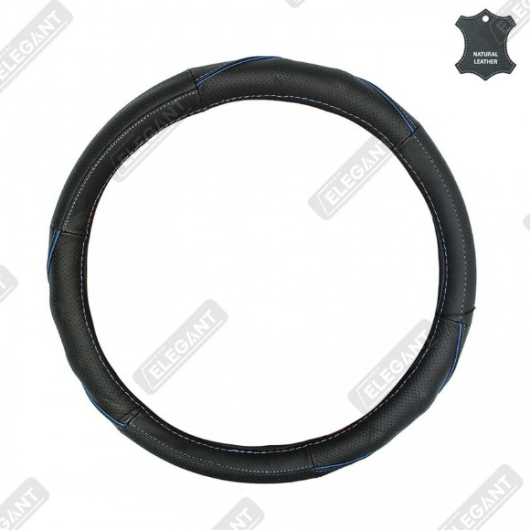 ELEGANT Чохол руля чорн-голуб.шкіра S EL 105780