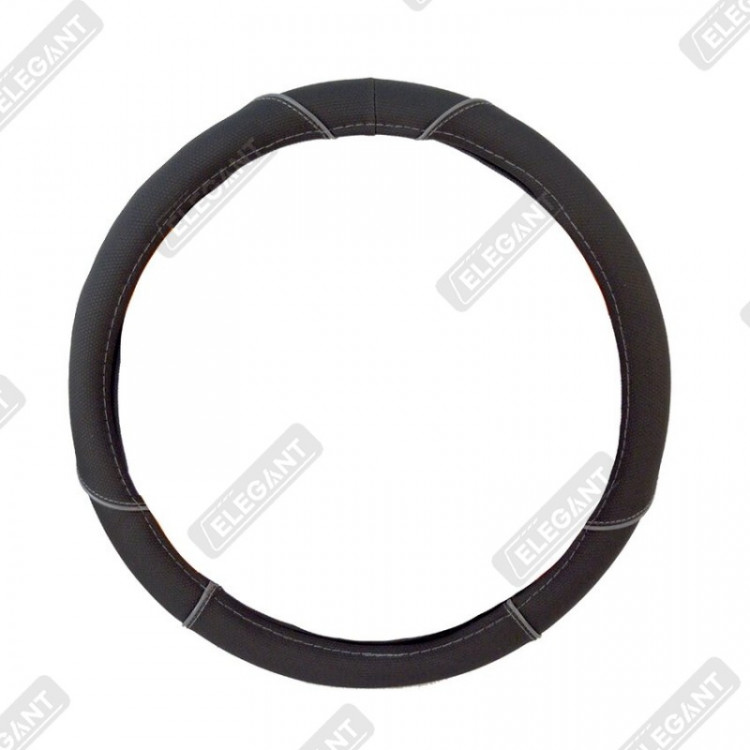 ELEGANT Чохол руля чорний (сіра нітка) М EL 105400
