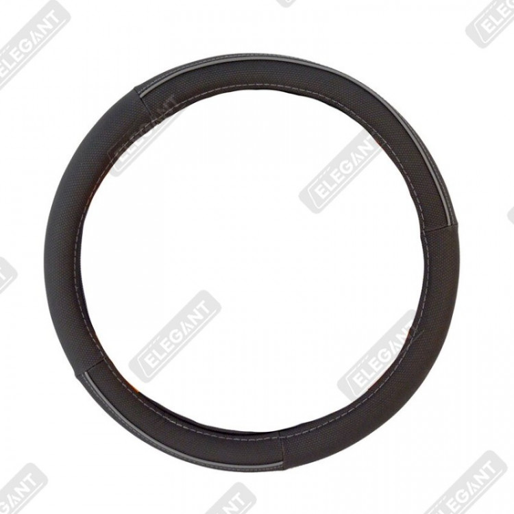 ELEGANT Чохол руля чорний (сіра нітка) М EL 105425