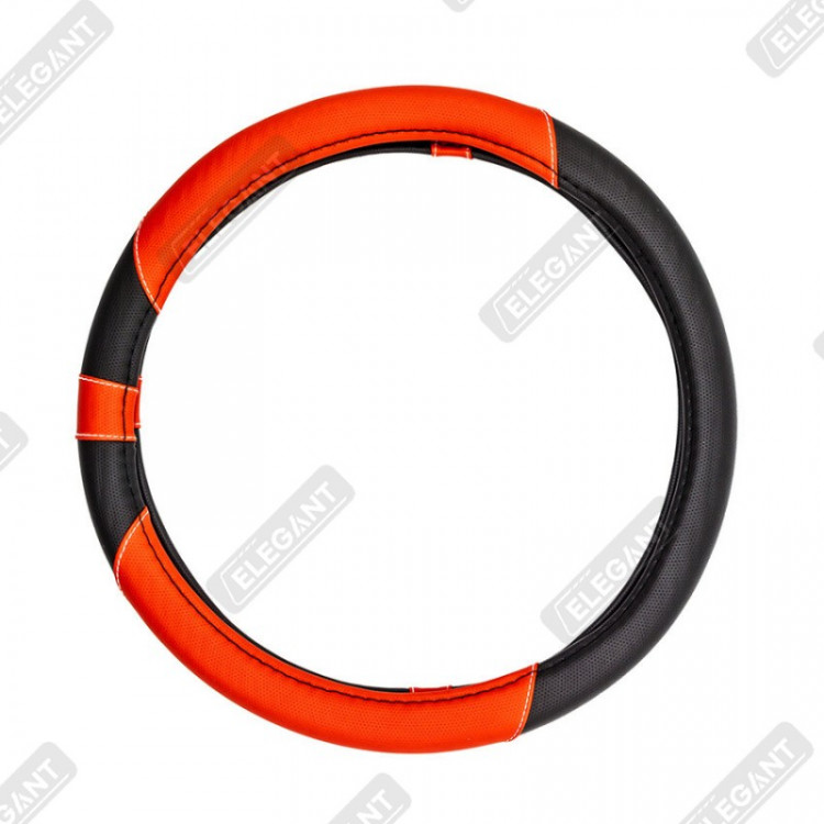 ELEGANT Чохол руля чорний (червоні вставки) М EL 105440