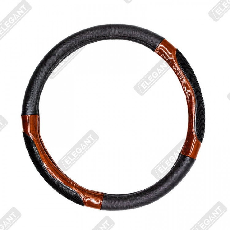 ELEGANT Чохол руля чорний (вставка під дерево) S EL 105454