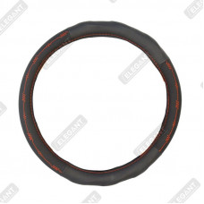 ELEGANT Чохол руля чорний (рельеф і червона  нітка) S EL 105464