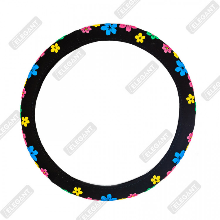 ELEGANT Чохол руля чорний (квіти) М EL 105520