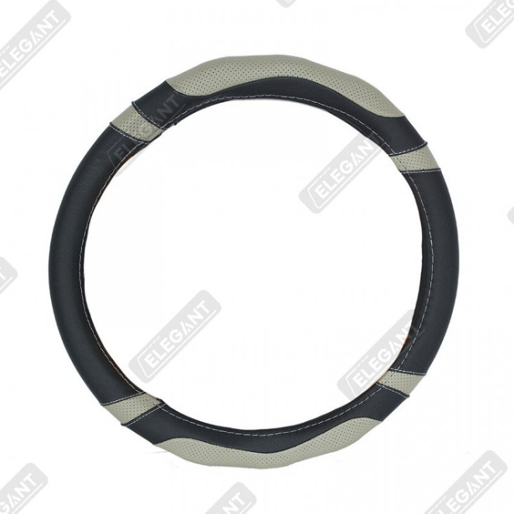 ELEGANT Чохол руля чорний/сірий 4 вст перф M EL 105545