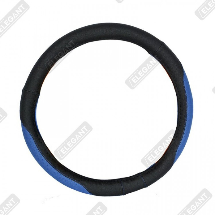 ELEGANT Чохол руля чорний (голуба вставка 2 шт) M EL 105565