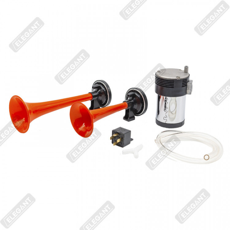 ELEGANT Cигнал повітряний 2-дудки 12V червоний EL 100744