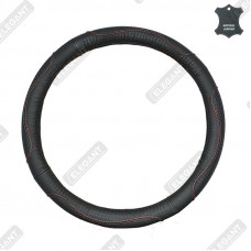 ELEGANT Чохол руля чорн. шкіра (гладкий + червона нитка ) L EL 105687