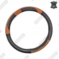 ELEGANT Чохол руля чорно-коричнева шкіра L EL 105697