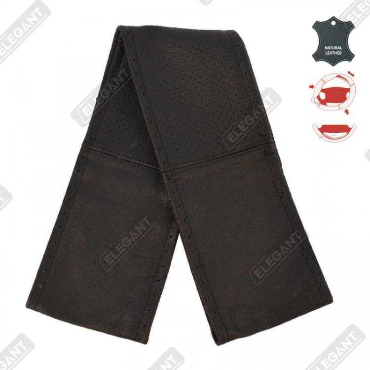 ELEGANT Оплетка руля з 4 кусків шкіри чорна-чорна перфорована L 39-40  EL 105008