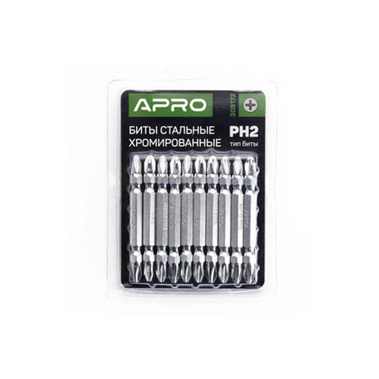 Біта 2-х стороння РН2-РН2*65мм APRO хром 10шт. (блістер)