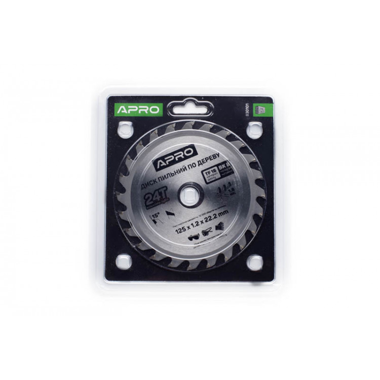 Диск пиляльний по дереву 125*1.2*22.2мм / 24 зубів APRO (на блістері)