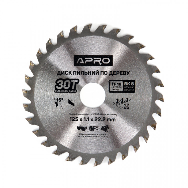 Диск пиляльний по дереву 125*22.2мм / 30 зубів APRO
