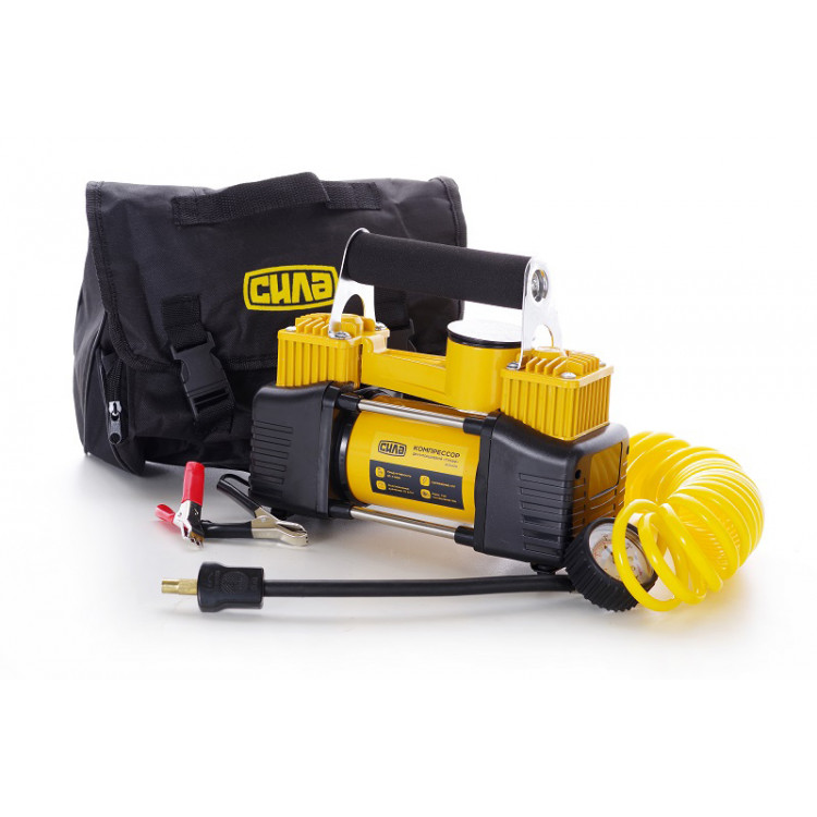 Компресор автомобільний двопоршневий 85 л/хв. 350 Вт СИЛА 10 Атм. (шланг, сумка)