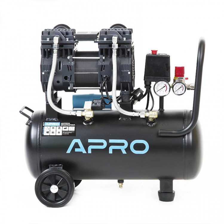 Компресор двоциліндровий 1.5кВт 240л/хв 8бар 24л APRO безмасляний