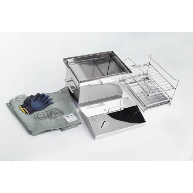 Коптильня з гідрозатвором з нержавіючої сталі товщина 1,5мм 400*300*330 з чохлом та рукавичками