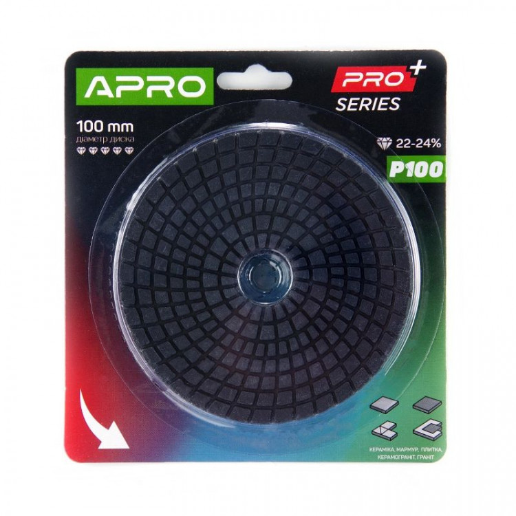 Круг алмазний шліфувальний на липучці 100мм Р100 APRO Pro
