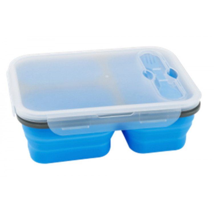 Ланчбокс складаний з кришкою-засувкою та ловилкою блакитний (350 мл/350 мл/650 мл)) СИЛА