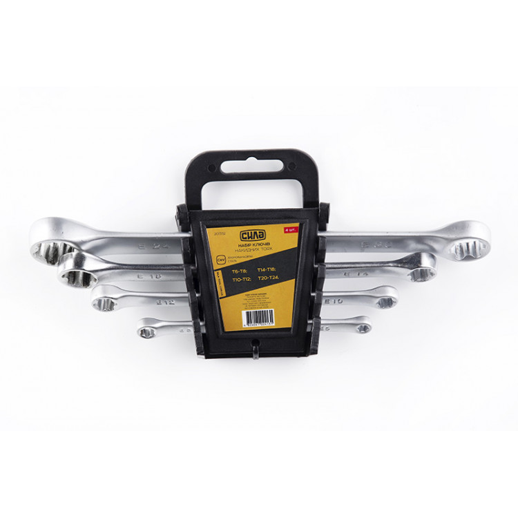 Набір ключів накидних двосторонніх TORX 4шт СИЛА (T6-T8, T10-T12, T14-T18, T20-T24)