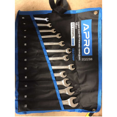 Набір ключів ріж-нак  12 шт APRO  (6-14, 17, 19, 22 мм) Холодний штамп CrV