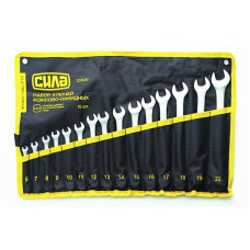 Набір ключів ріж-нак 15 шт СИЛА  (6-19, 22 мм) CrV тканинний чохол