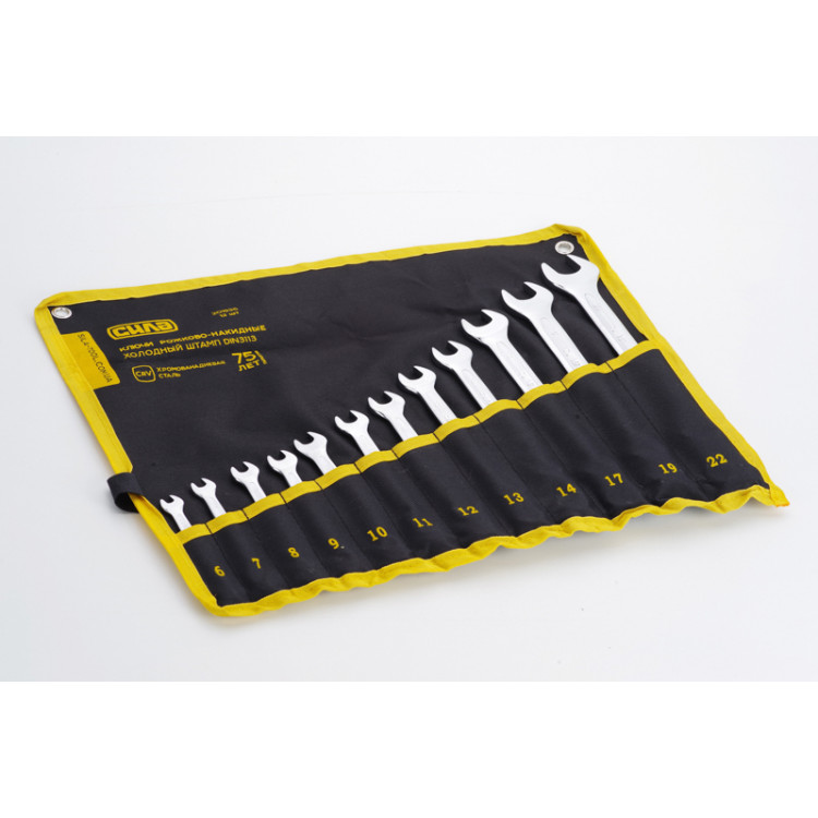 Набір ключів ріж-нак 15 шт СИЛА  (6-19, 22 мм) Холодний штамп DIN3113 CrV тканинний чохол