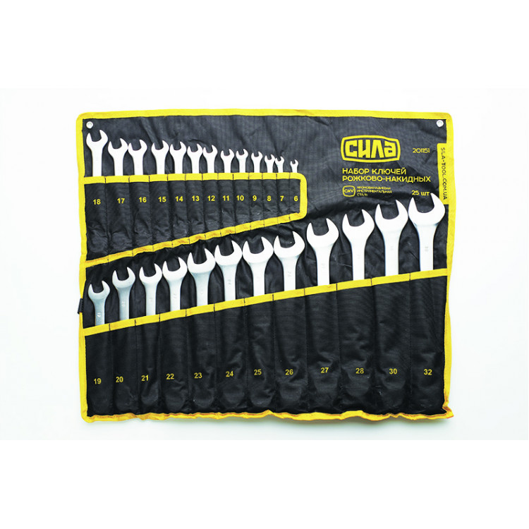 Набір ключів ріж-нак 25 шт СИЛА (6-28, 30, 32 мм) CrV тканинний чохол
