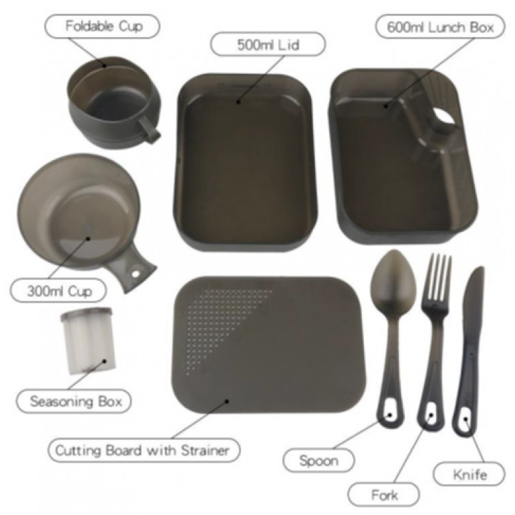 Набір посуду для кемпінгу 9 в 1 СИЛА