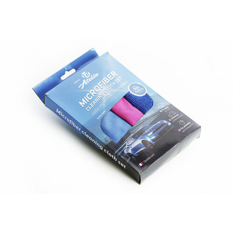 12 ATELIE Набір серветок із мікрофібри універс/полірув/скло 30х40 см (синя, рожева, блакитна)