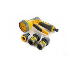 Набір: пістолет-розпилювач 9 режимів з регулюванням потоку, конектори 3/4'', адаптер 1/2''-3/4