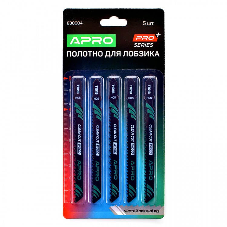 Полотно для лобзика (дерево) APRO 100/75 мм 2,5 мм-10TPI чистий прямий T101B (блістер 5 шт)
