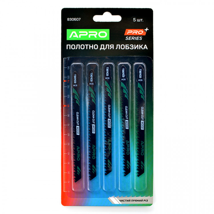 Полотно для лобзика (дерево) APRO 116/90 мм 3 мм-8TPI чистий прямий різ T301CD (блістер 5 шт)