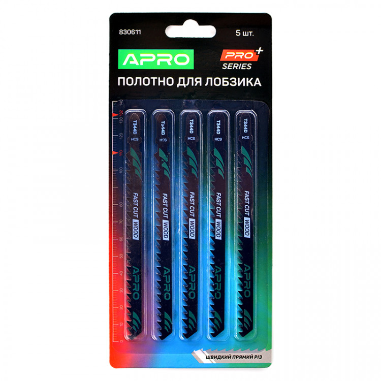 Полотно для лобзика (дерево) APRO 132/110 мм 4 мм-6TPI Швидкий прямий T344D (блістер 5 шт)